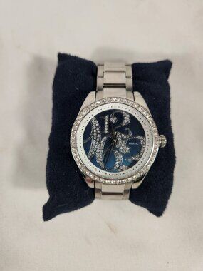 FOSSIL ES2714 Rhinestone Womens Watch Large Dial BLINGY Steel 5 3/4 GIFT READY